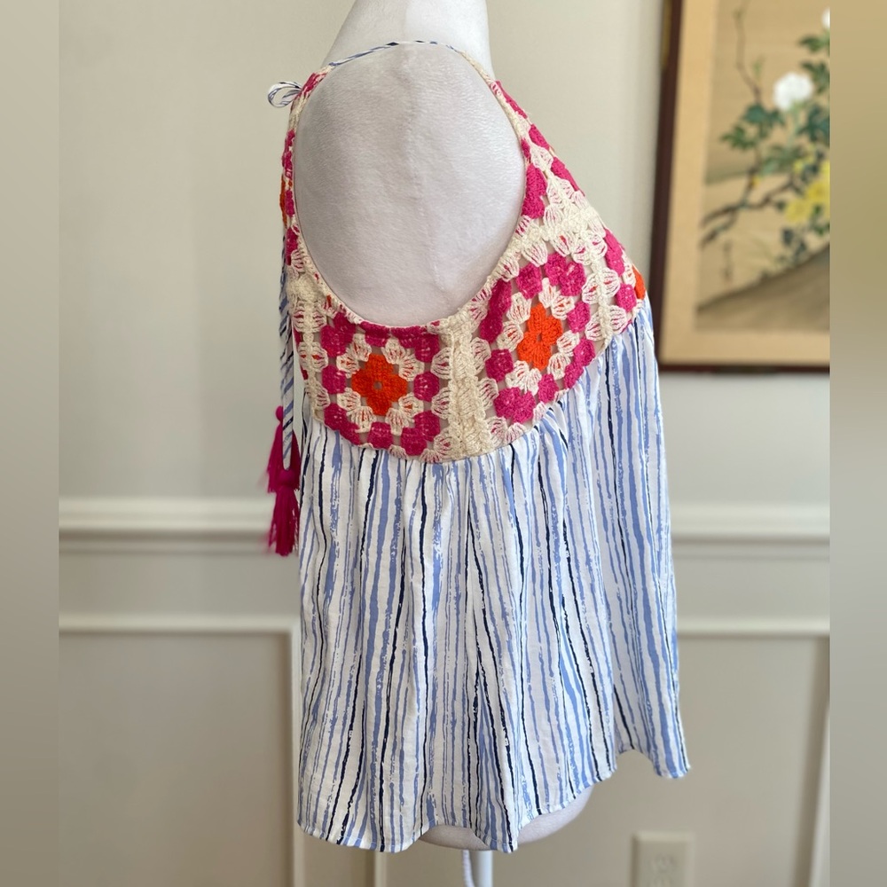 THML Bohemian Boho Crochet Granny Square tank Top with Tassels sz extra small - Picture 2 of 13